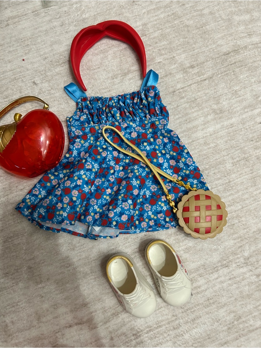 Snow White Sundress with Red Headband and Accessories for 18 inch doll